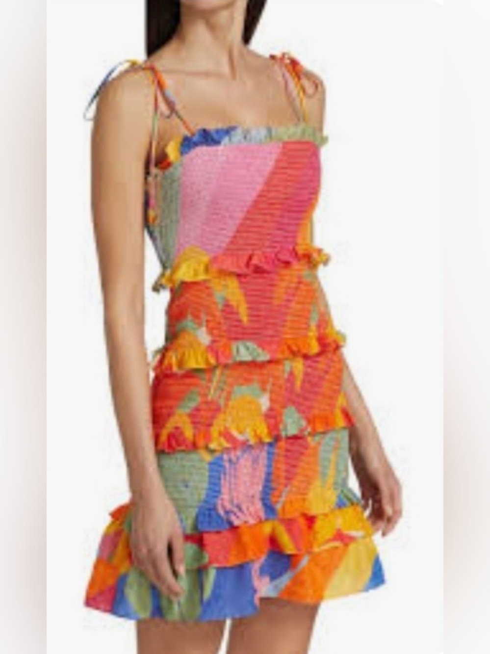 Farm Rio Tropical Sunset Tiered Mini Dress SZ Small